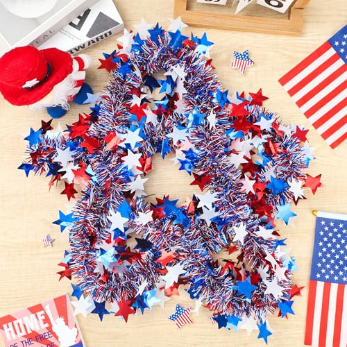 60ft Patriotic 4th of July Tinsel Garland - Red White Blue Star Decor
