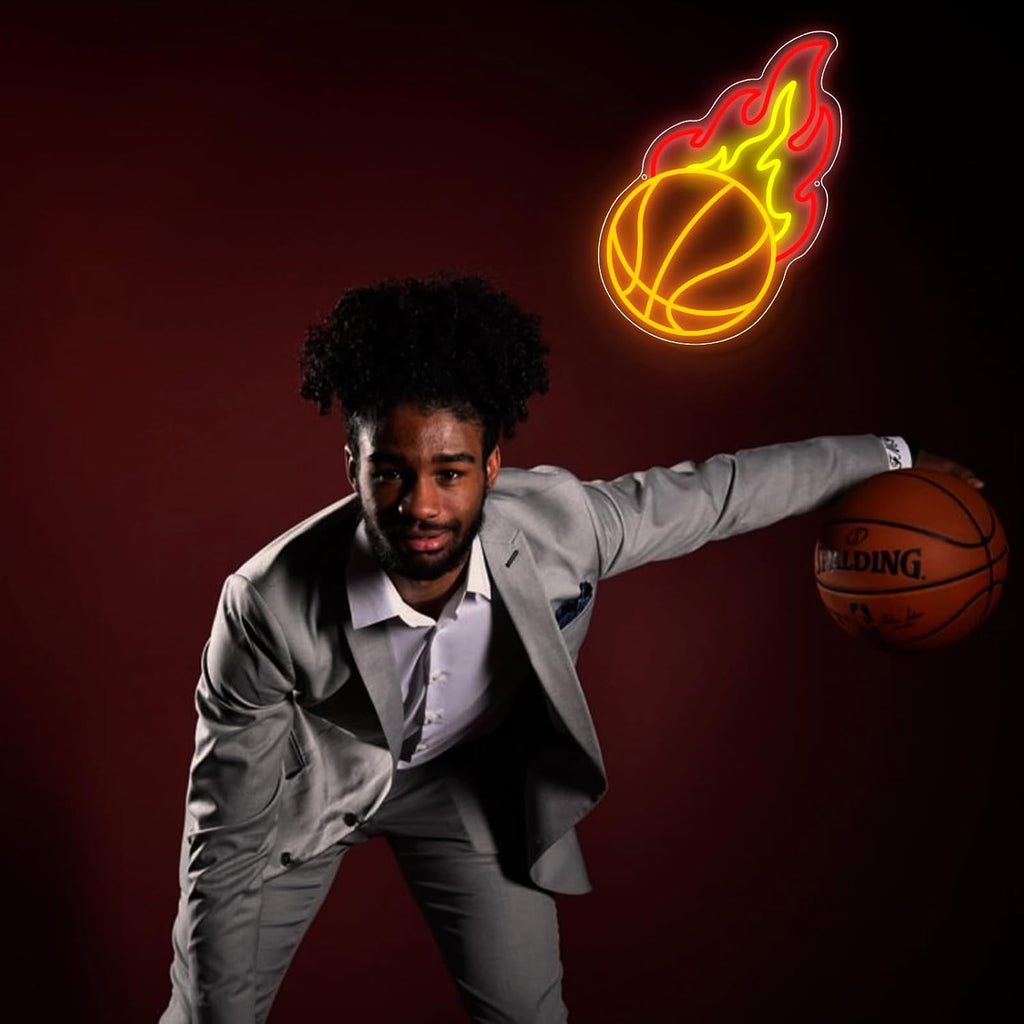Skiennix Basketball Neon Sign - Dimmable LED Flame Light for Boys' Bedroom Decor | Orange & Red