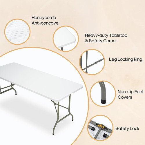 Heavy-Duty Folding Table by [Brand Name] - 6ft Portable Picnic Table with 500lbs Capacity & Steel Legs