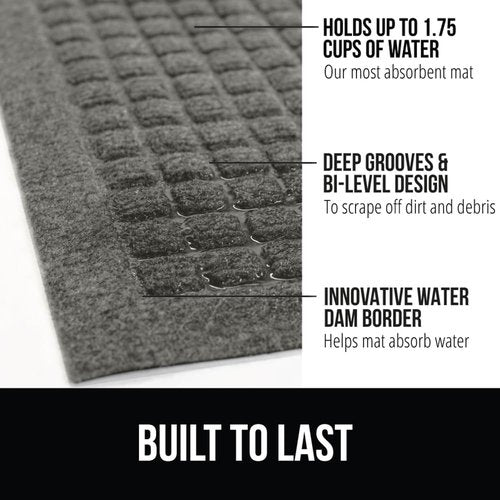 GORILLA GRIP® Ultra Absorbent Front Door Mat - Traps Dirt & Moisture, 29x17 Inches, Grey