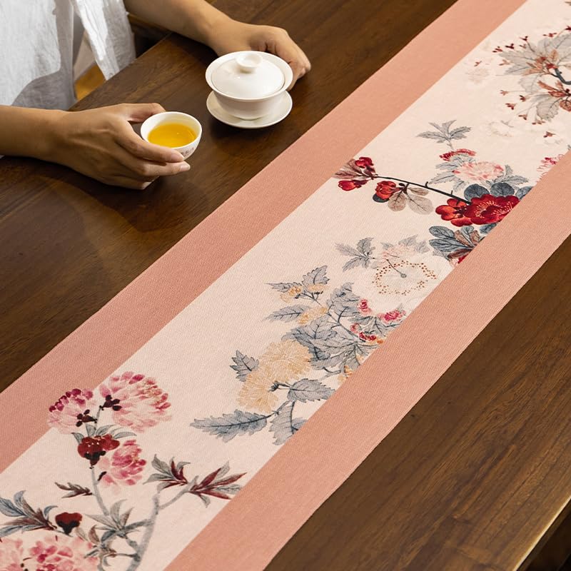 Qpfxt-fragrantgarden Blush Pink Tassel Table Runner 13x85in Thick Cotton Linen