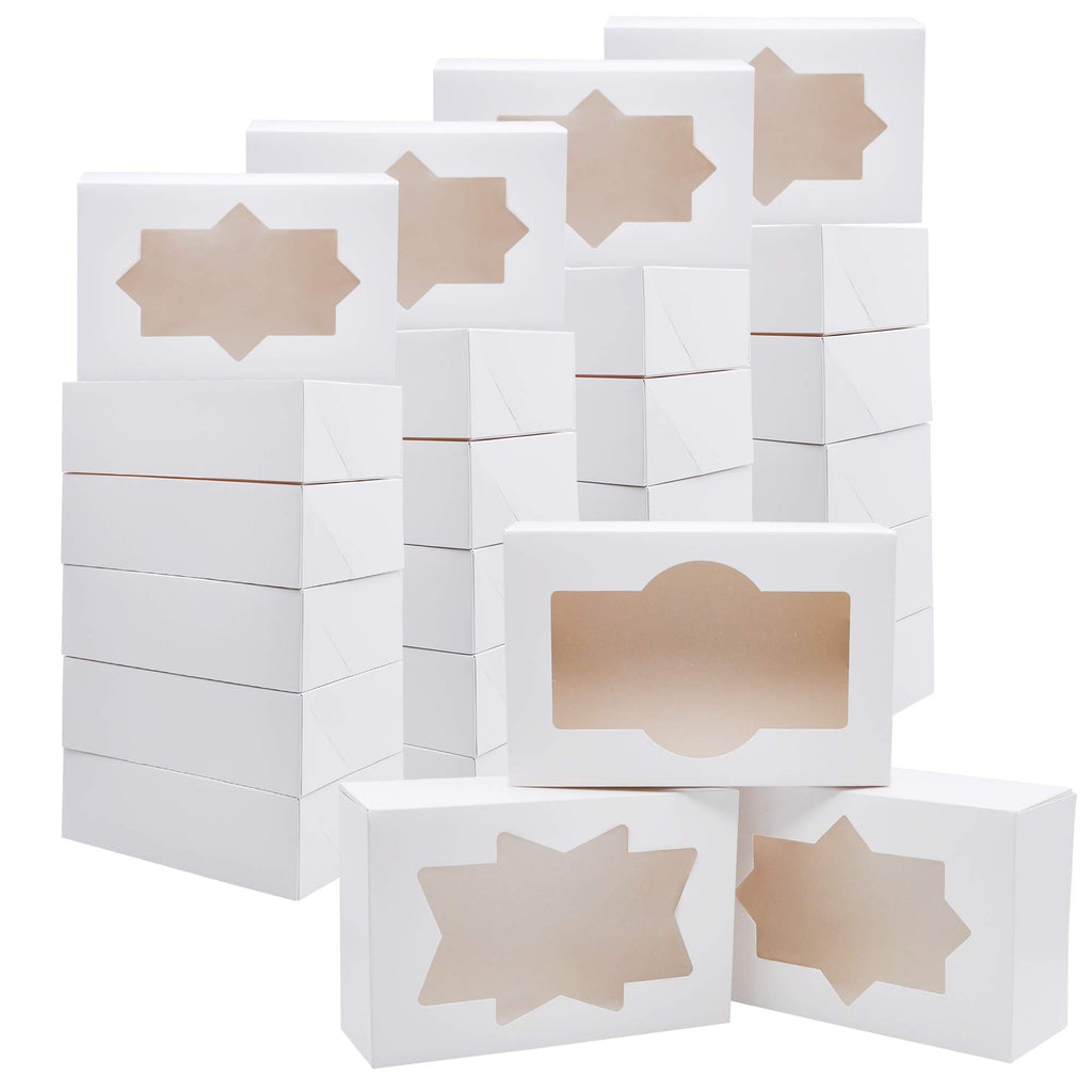 JOYIN 24 PCS Christmas Cookie Boxes for Gift Giving, 8.75’’ x 5.75’’ x 2.75’’ Xmas Holiday White Bakery Treat Boxes Containers with Window for Pastries, Cupcakes, Chocolate, Candy, Brownies, Donuts