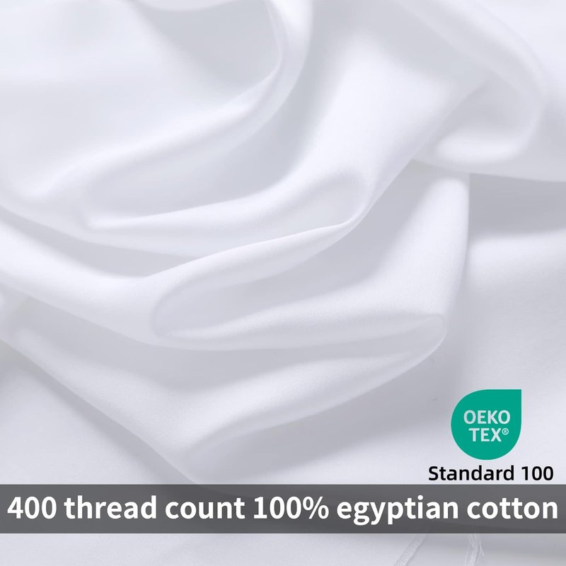 Shunjie.Home 100% Cotton Duvet Cover Set Full Size - 400 Thread Count Sateen Egyptian Cotton Duvet Cover, Easy Change Soft Durable Breathable Bedding, Hidden Button Closure & Corner Ties - White