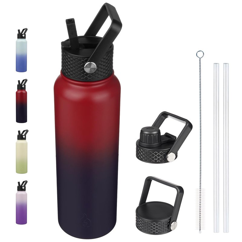BJPKPK Insulated Water Bottles with Straw Lid, 40oz Cold & Hot Thermo, Stainless Steel Metal Water Bottle with 3 Lids, Reusable Thermo, Cups, Mugs, Tumblers,Charming Red