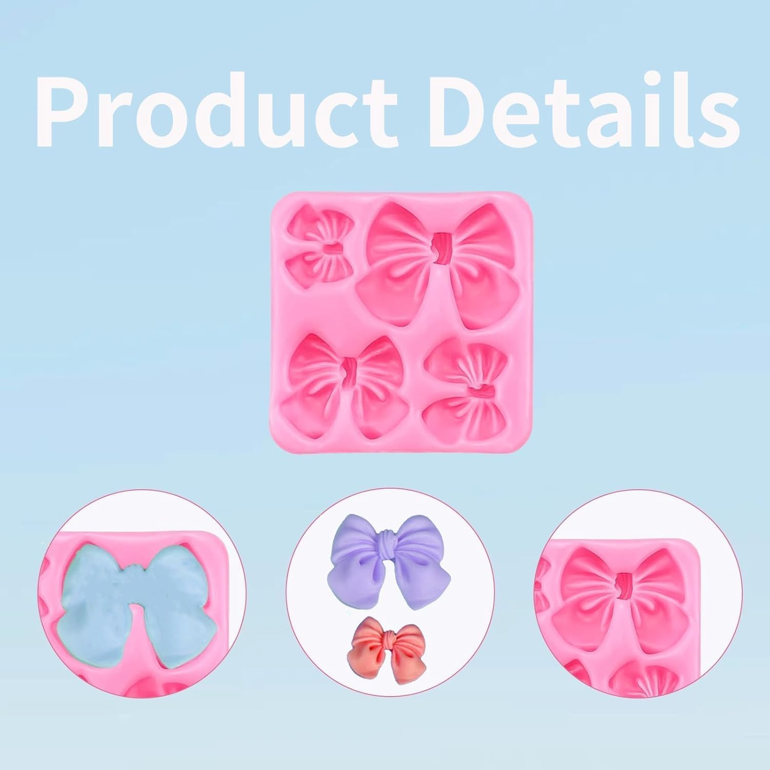 Skiennix Silicone Bow Molds - 4Pcs Set for Cakes, Cupcakes, Chocolate & Resin Crafts | Pink & Gray
