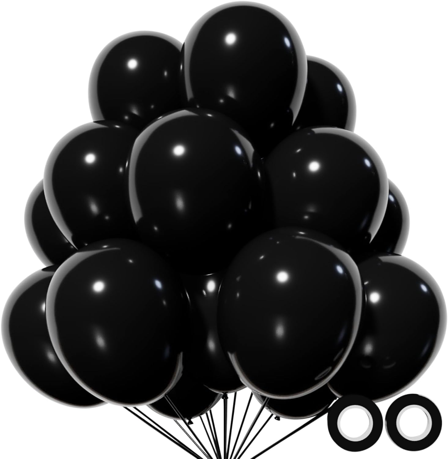 110pcs Black Latex Balloons - 12 Inch Party Balloons for Birthday, Baby Shower & Wedding | Includes 2 Ribbons