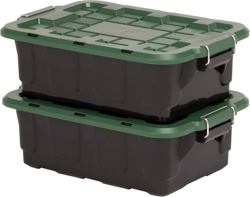 HOMZ 10-Gallon Stackable Storage Bins - Durable Plastic Containers with Lids & Latching Handles | Black/Green (2 Pack)