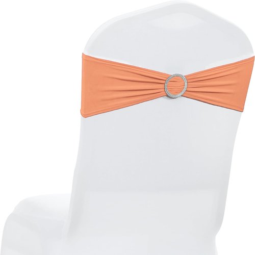 MDS Spandex Chair Sashes - Universal Fit Elastic Stretch Bands with Buckle Slider Bow | Pack of 150 - Peach