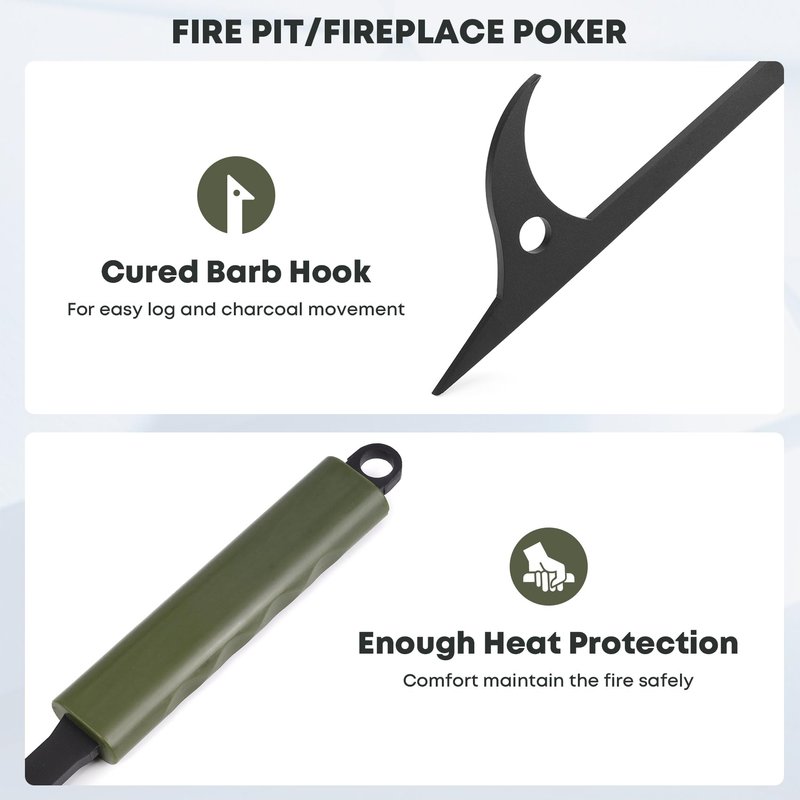 Stanbroil 3Pcs Fire Pit Tools Set, 28" Fire Poker and Fire Log Tongs Shovel, Wrought Iron Large Fireplace Tools Set with Metal Base and Rubber Handle for Campfire Bonfire