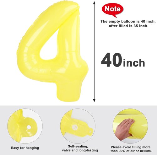 40 Inch Yellow Number 4 Balloon by [Brand Name] - Perfect for Birthdays, Graduations & Weddings