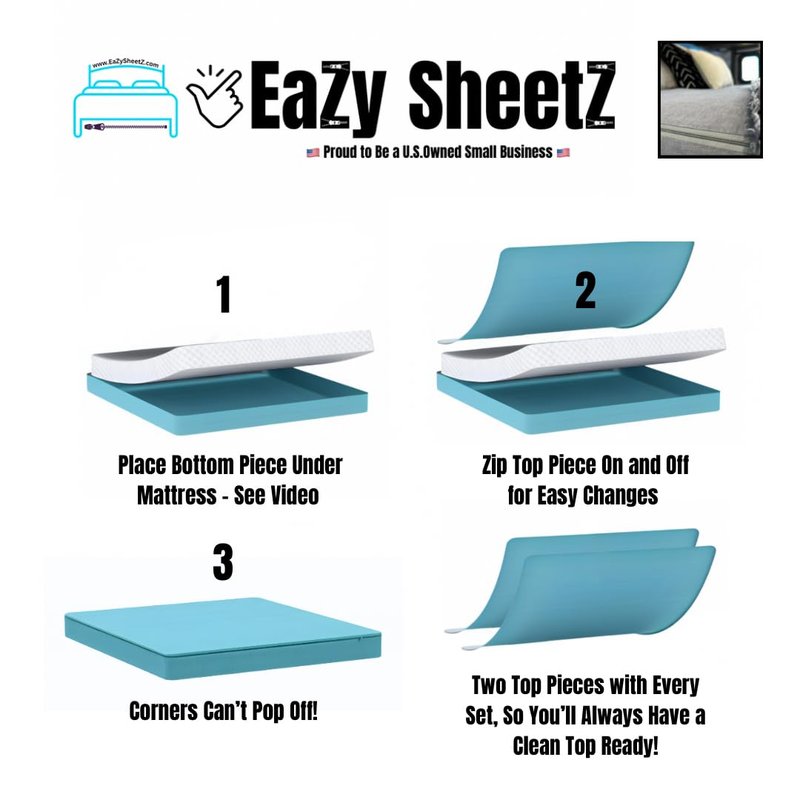 Eazy Sheetz® Flatz: Hybrid Top Sheet - Elastic Fitted Bottom Corners with Classic, Flat Top Corners (This is NOT A Zipper Sheet!) (Gray) Crisp Cotton - King Flat - Standard, Short, or RV - FLKG