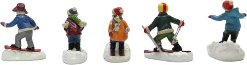 Moments In Time Christmas Village Set - Hand-Painted Skiing & Snowboarding Figures | 5 Polyresin Holiday Decor