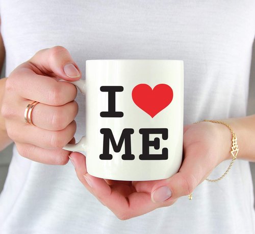 Andaz Press 11oz Heart Graphic 'I Love Me' Couples Coffee Mug Gift, 1-Pack, Gift Box