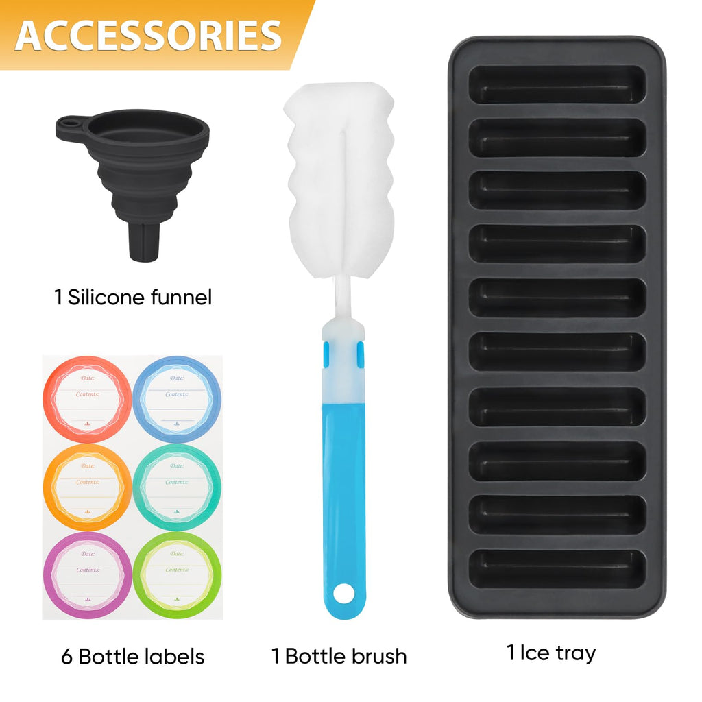 PROBTTL 18 oz Glass Juice Bottles with Lids – Refillable Clear Glass Water Bottles with Stainless Steel Airtight Caps, Dishwasher Safe, Reusable Drinking Juice Containers (6-Pack, With Sleeves)