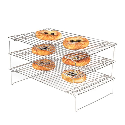 Restaurantware Met Lux 15.7 x 9.8 x 8.3 Inch Wire Baking Rack Set 1 Dishwashable Oven Wire Rack Set - 3-Tier Design Oven-Ready Up To 575F Stainless Steel Cooling Rack Set With Collapsible Feet