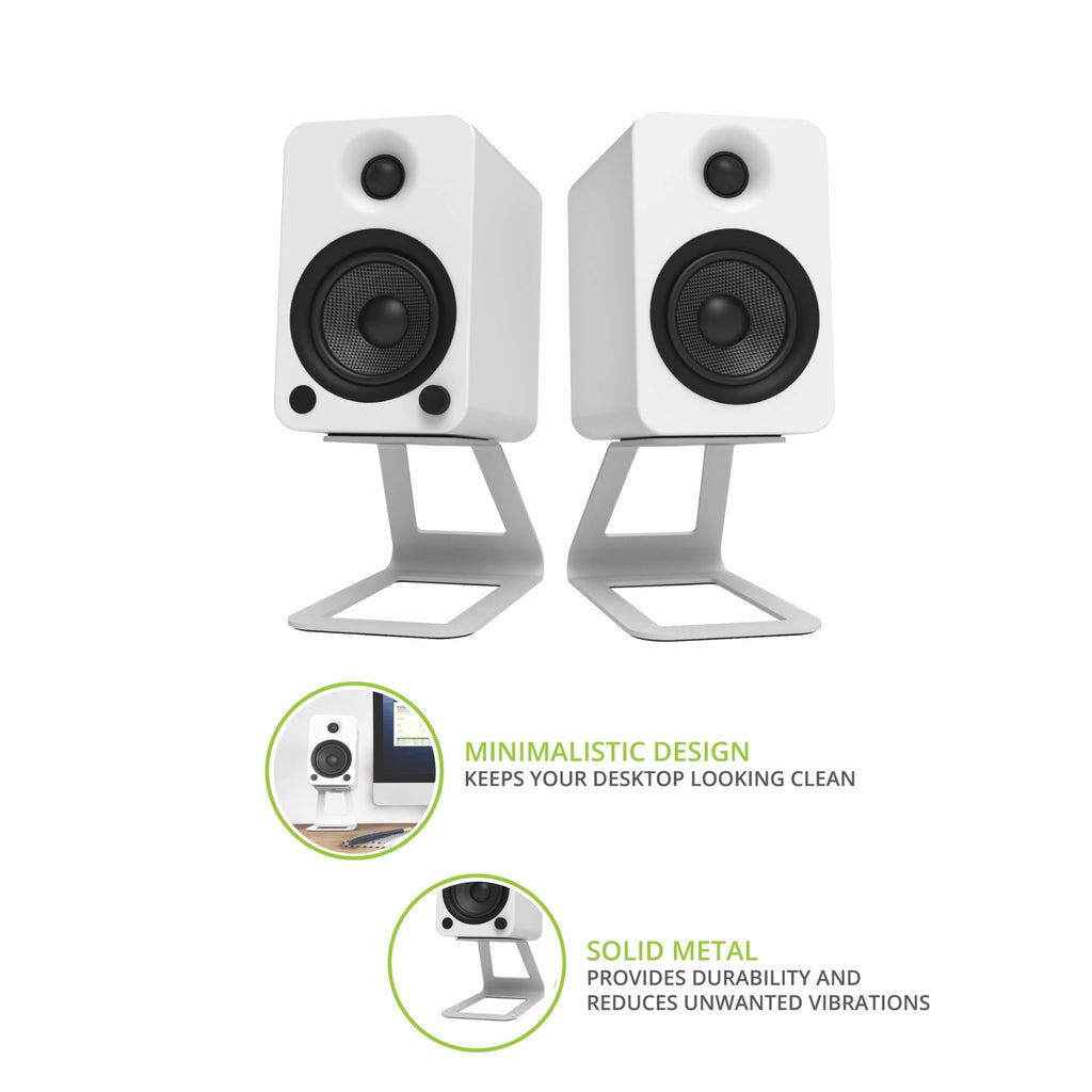 Kanto SE4 Elevated Desktop Speaker Stands for Medium Bookshelf Speakers & Mid-Size 3”-4” Studio Monitors | 5.6” Tall | Supports 9 lbs | Damping 2.0 mm Silicone Padding | ¼”-20 Mounting | Pair | White