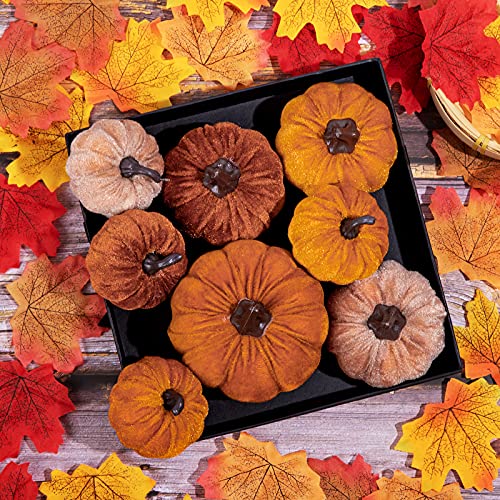 12-Piece Assorted Velvet Artificial Pumpkins for Fall Home Table Decor
