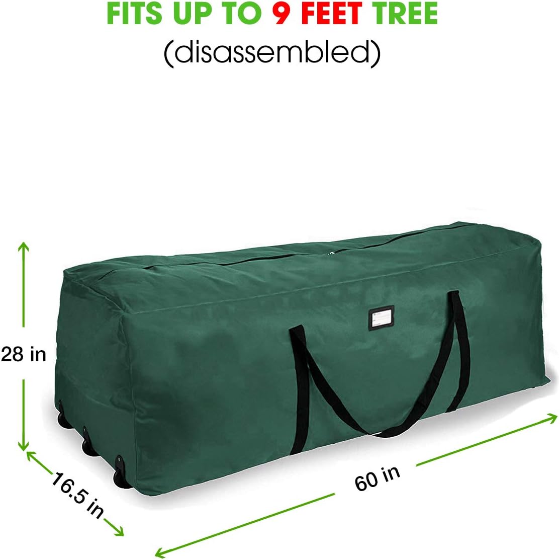 Primode Rolling Tree Storage Bag - Heavy Duty Holiday Tree Container with Wheels | Fits Up to 9 ft, Green, 28" H x 16" W x 60" L