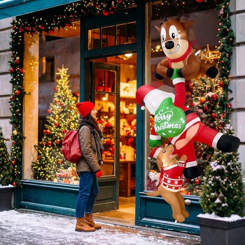 8FT Outdoor Christmas Inflatable Santa Reindeer Dog Yard Decor