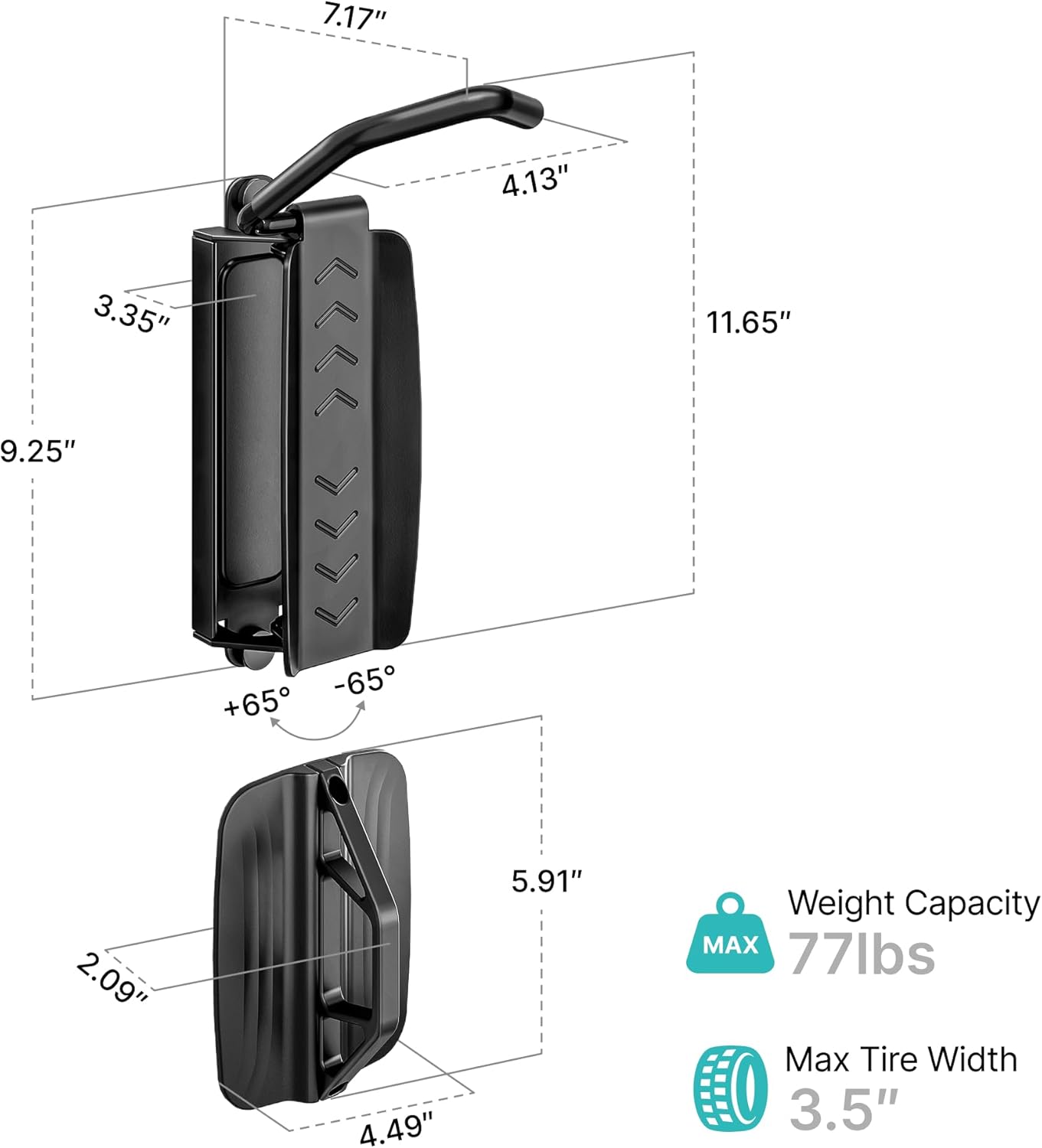 PEGZONE Heavy Duty Bike Hooks - Adjustable Wall Mount Hanger for Garage | Holds 77 Lbs, 2 Pack
