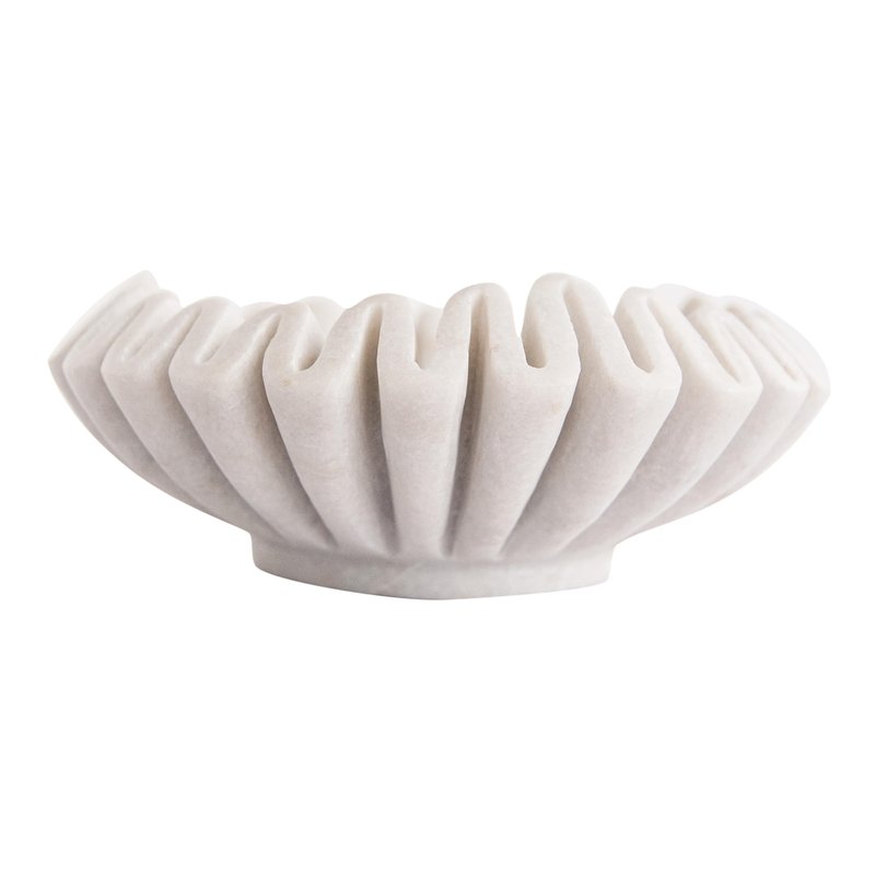 Creative Co-Op Round Marble Pleated Dish, White