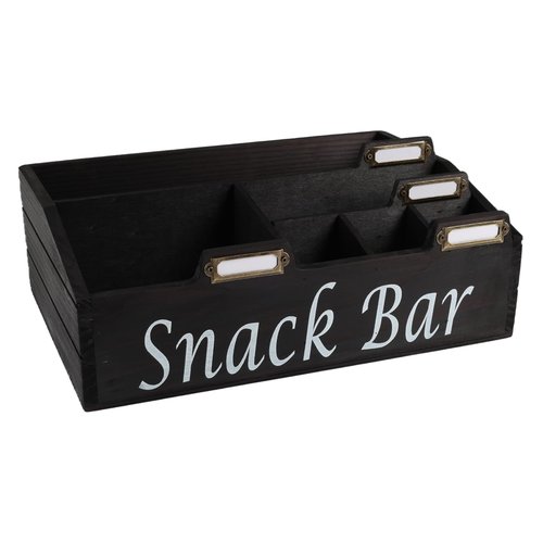Xbopetda 6 Compartment Wooden Snack Organizer, Black Painted Pine Wood, Countertop Snack Bar Station, Pantry Organizer and Storage
