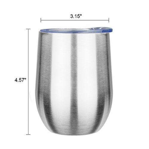 MEZMUT 12oz Insulated Wine Tumbler with Lid Double Wall Vacuum Stainless Steel Wine Glass Coffee Mug Insulated Tumbler Cup for Champaign, Cocktail, Beer (Silver,4 Pack)