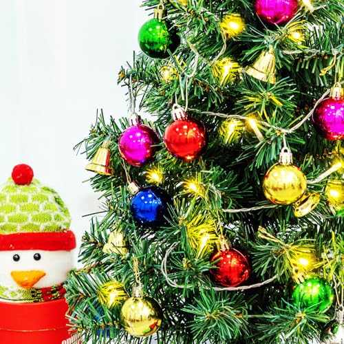 HUAERYOUYUE 24 Inch Dark Green Mini Christmas Tree with LED Lights & Ornaments