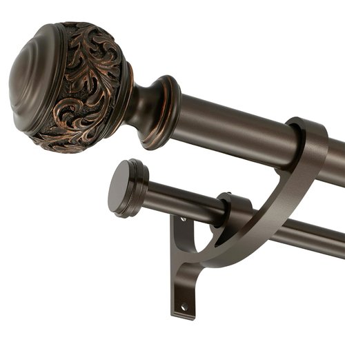 Double Curtain Rod, 1 inch Window Telescoping Drapery Double Rod 72 to 144 Inches (6-12 Feet), Classical Ball Finials,Premium Aluminum Brackets,Antique Bronze