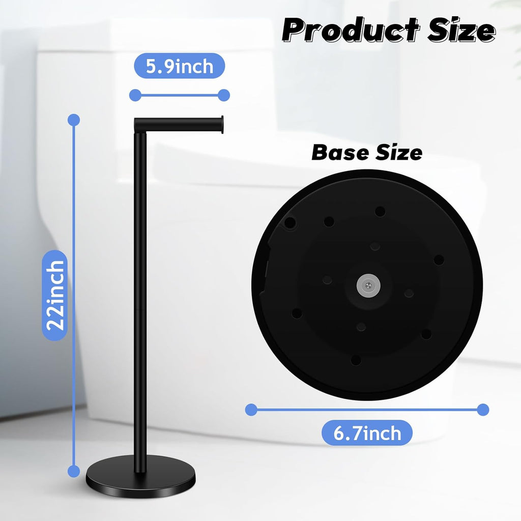 TACGEA Toilet Paper Holder Stand - Stylish Stainless Steel Free Standing Design | Holds 4 Rolls - Black (Set of 2)