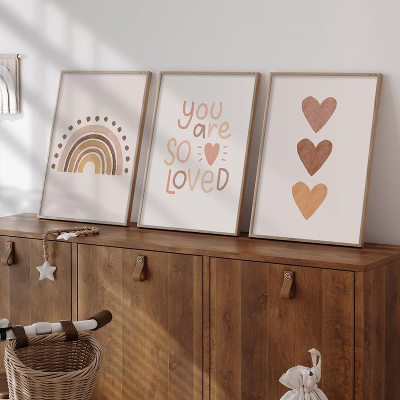 Canssape Set of 4 Boho Rainbow Nursery Girls Room Wall Decor | 12"x16" You are So Loved Toddler Girl Room Decor | Kids Rainbow Wall Decor for Girls Bedroom Heart Wall Art Prints (Unframed)(Love)