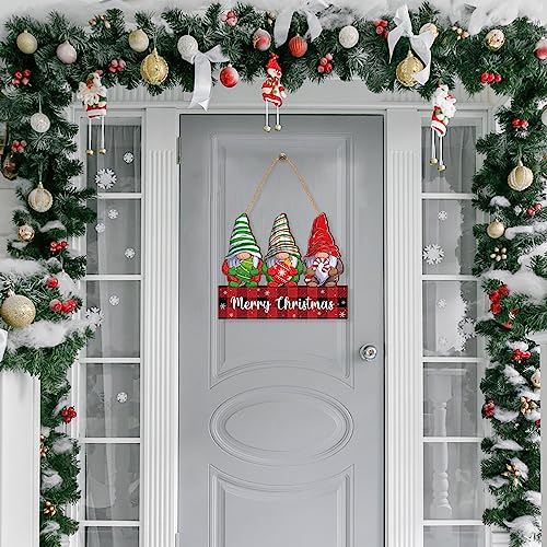 Merry Christmas Wooden Door Sign Gnome Welcome Decor for Holiday Porch & Home