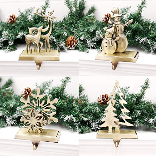 WAYTOSUC 4Pcs Bronze Velvet Double Stocking Holders for Mantle - Anti-Slip Xmas Hooks, 6.1" x 2.6" x 4.8"