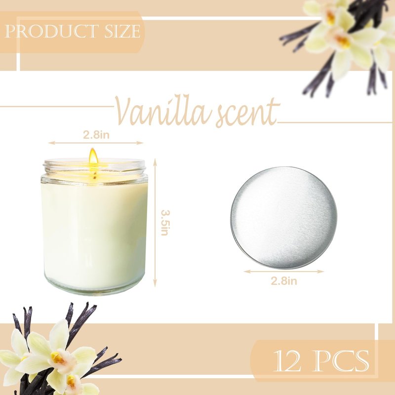 Veiuwa 12 Pcs 8 Oz Bulk White Soy Candles,Vanilla Scented Candles Set,Bulk Aromatherapy Candle,Great Stress Relieving Scented Candle for Girls as a Gift for Birthdays, Weddings and More!