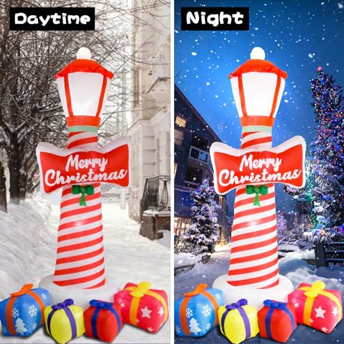 8FT Christmas Inflatable Lighthouse with LED Lights and Gift Boxes for Holiday Yard Decor
