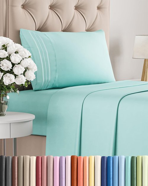 Comfy Twin Size 3 Piece Sheet Set by [Brand Name] | Breathable Cooling Bed Sheets - Ultra-Soft, Deep Pockets, Wrinkle-Free - Spa Blue
