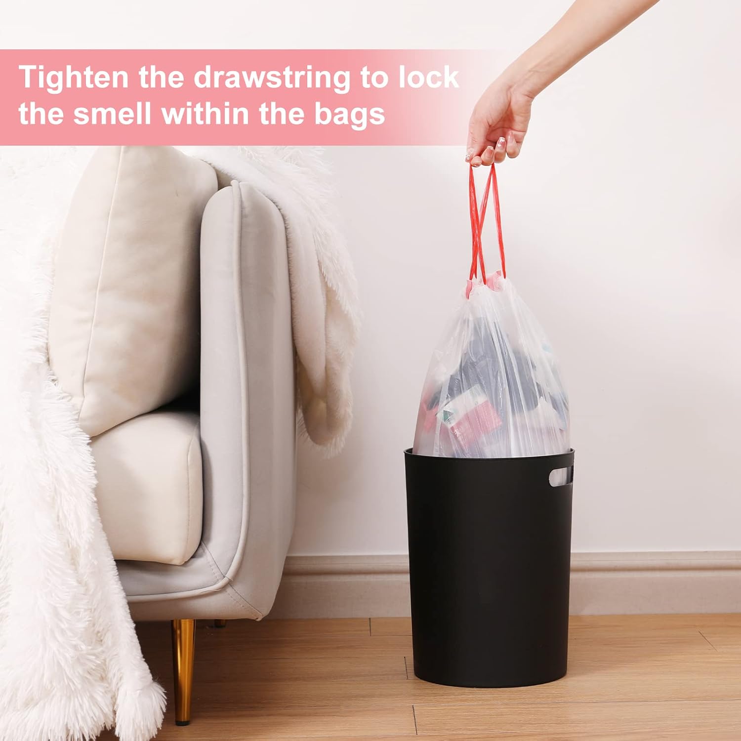Skiennix 4 Gallon Drawstring Trash Bags - Thickened & Stretchy for Office, Kitchen, Bathroom | 100 Count