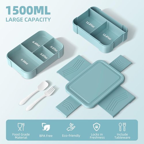 Cherrysea Stackable Bento Box - Large 6-Compartment Leakproof Lunch Container | Pink 1500ML for Adults & Kids