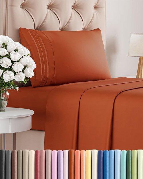 Comfy Twin Size 3-Piece Sheet Set by [Brand Name] - Breathable Cooling Bed Sheets | Luxury Hotel Quality - Deep Pockets, Soft, Wrinkle-Free - Oeko-Tex Certified - Terracotta