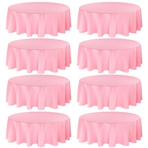 8 Pack Premium Round Tablecloth 90 Inch Pink Round Table Covers Bulk Washable Polyester Fabric Round Table Clothes for Wedding Party Reception Banquet Buffet Restaurant (Pink, 90 Inch)