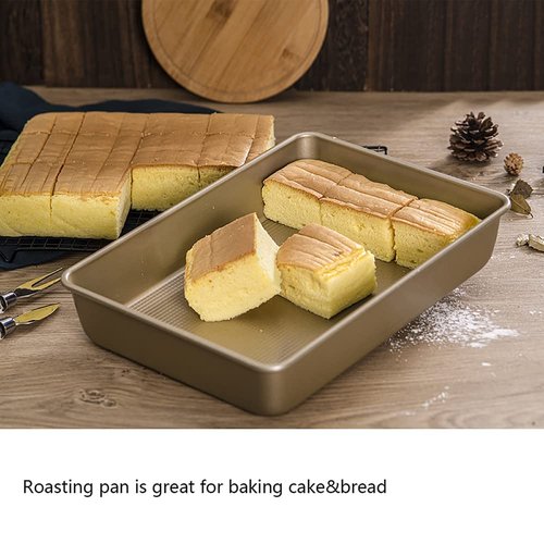 Kitcom Nonstick Roasting Pan for Baking, 13.4x9.4x2.4 Inch Cake Molds, Heavy Duty Rectangular Baking Pan for Oven, Champagne Gold