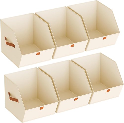 Homsorout Fabric Closet Storage Cubes - 6 Pack Square Bins with Dual Handles for Organizing Clothes, Beige