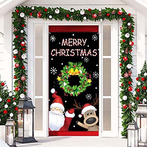 Christmas Door Cover Santa Reindeer Snowflake Banner for Holiday Decoration