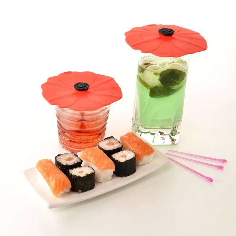 Charles Viancin - Set of 2 Poppy 4” Silicone Drink Covers - Airtight Seal on Any Smooth-Rimmed Glass, Keep Drinks Cool or Hot, Protect from Winged Pests - BPA-Free - Oven, Freezer, Dishwasher Safe