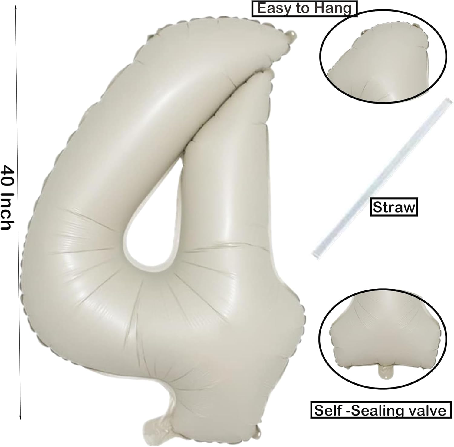 Skiennix 40-Inch Cream White Number Balloons | Foil Mylar 0-9 for Birthdays & Anniversaries