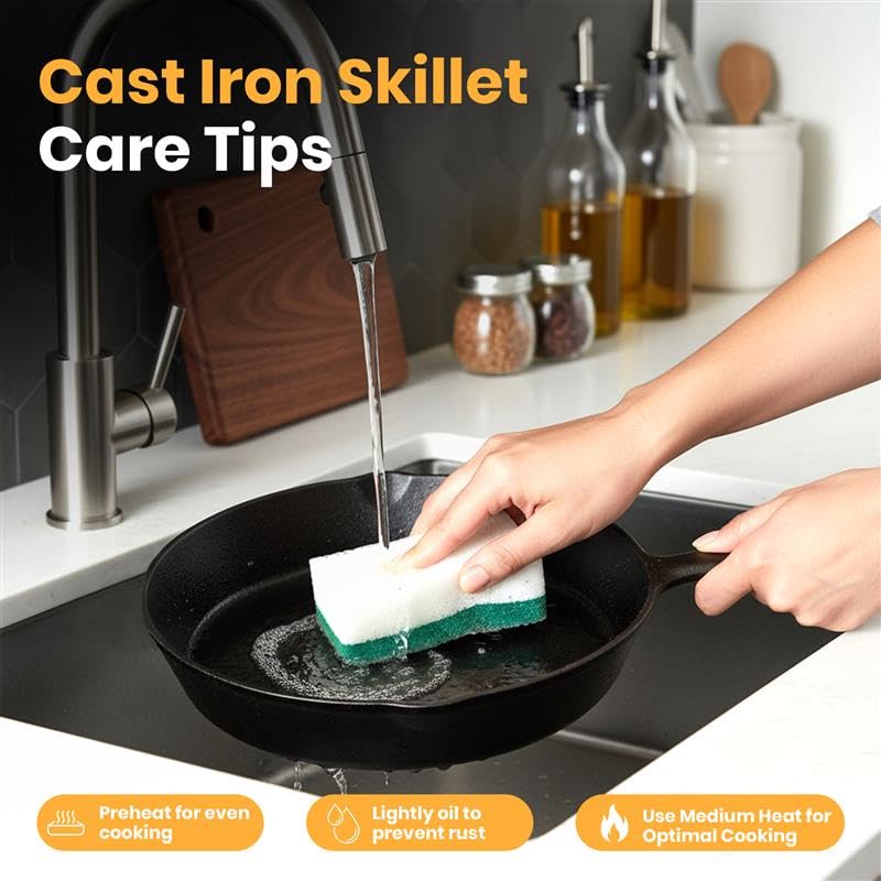 Pre-Seasoned Cast Iron Skillet Set - 3-Piece (6, 8 & 10 Inch) Oven Safe Pans