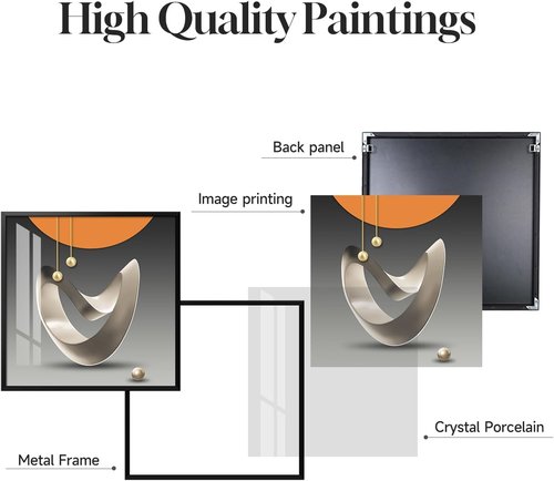 Framed Modern Wall Art Set by [Brand Name] - Abstract Geometric Prints in Orange, Gray & Gold | 4 Pieces for Living Room & Office