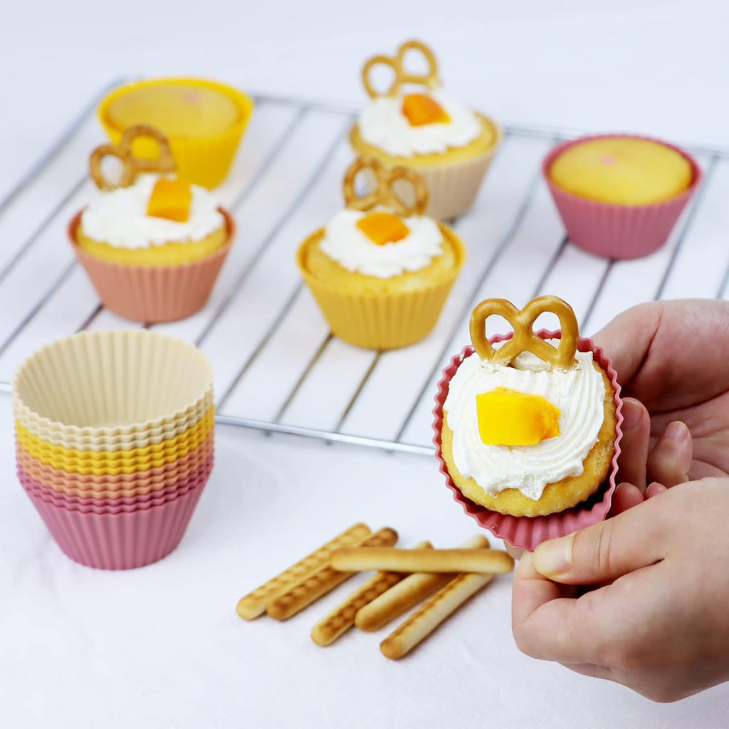 Skiennix Silicone Baking Muffin Cups - 12 Pack Reusable Cupcake Liners, BPA Free & Dishwasher Safe | Orange Series
