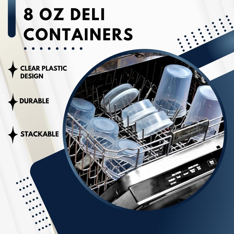 Green Direct Deli Containers With Lids Food Storage Containers 8 oz. Pack of 24, Disposable Clear Round Leakproof Plastic Containers For Lunch
