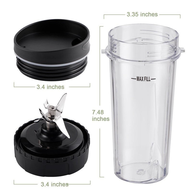 Equust 5-piece Blender Cups Replacement for Ninja Single Serve 16oz Cups with Sip & Seal Lids, 6 Fins Extractor Blade Compatible with Ninja Blenders Pro BL660 BL663 BL663CO BL665Q BL740 BL770